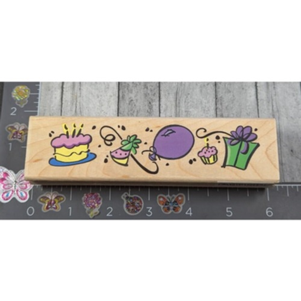 Stampendous Birthday Border EL007 Celebration Party Rubber Stamp Wood #E9